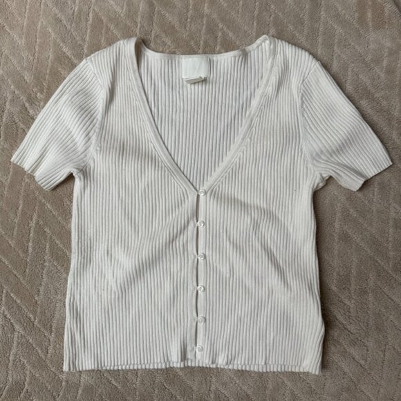 Knit White Short Sleeved Cardigan - Picture 1 of 2